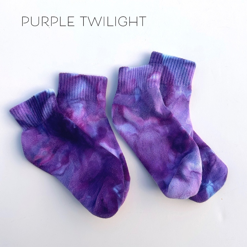 Kids Tie Dye Socks Purple Lavender Hand Dyed Mid Crew Socks Ice Dye Sox Size M